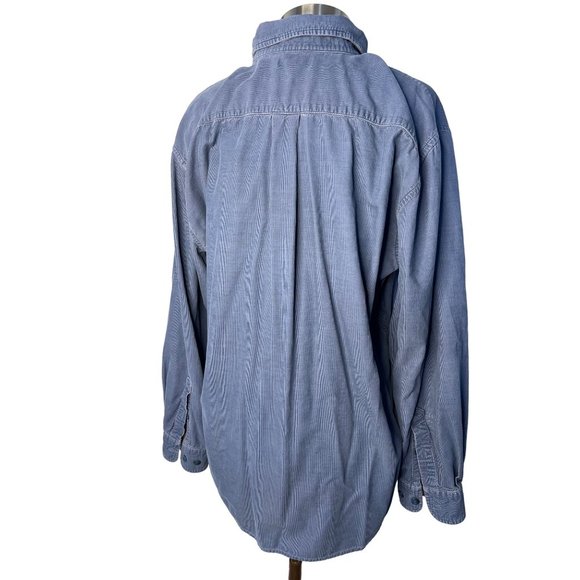 Cambridge Classic Large Blue Men’s Button up Corduroy, Long Sleeve Collar Pocket - Picture 4 of 13